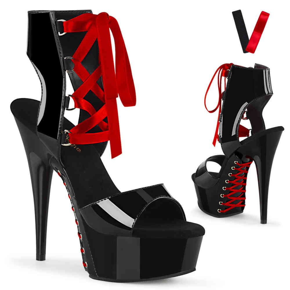 Pleaser - DELIGHT-600-14FH High Heels - Schwarz/Rot